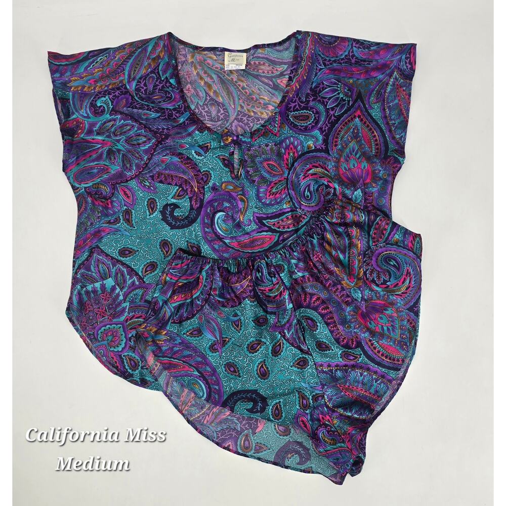 Vintage 80s California Miss Psychedelic‎ Paisley Lounge Set Festival Coquette M